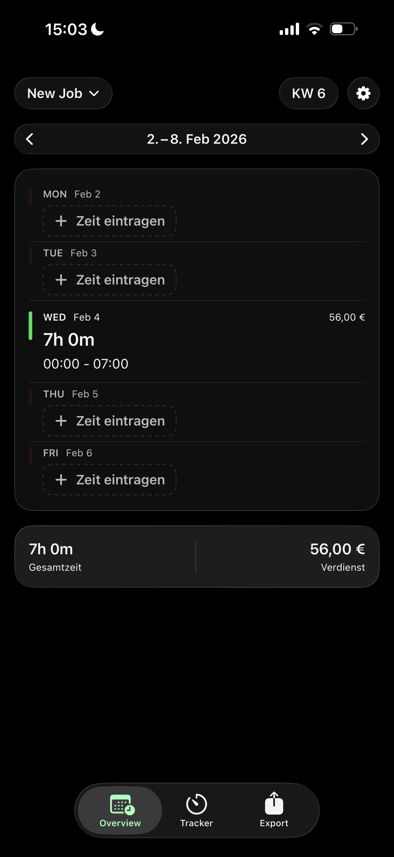 Stamp Overview Screen